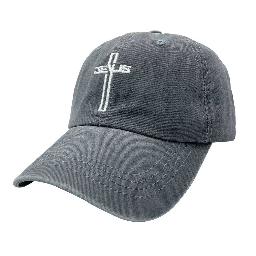 Embroidered Christian Jesus Cross Hat for Men Women, Vintage Washed Dad Hats Adjustable Baseball Cap