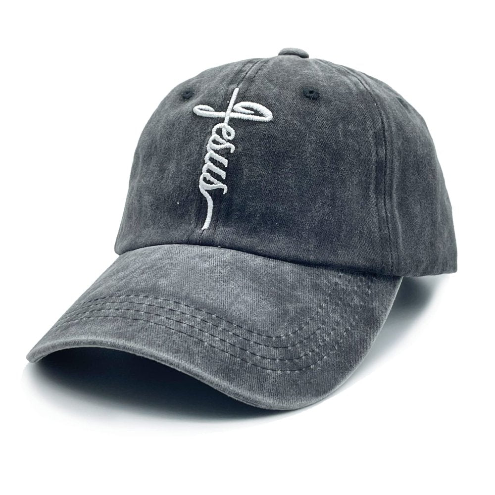 Embroidered Christian Jesus Cross Hat for Men Women, Vintage Washed Dad Hats Adjustable Baseball Cap