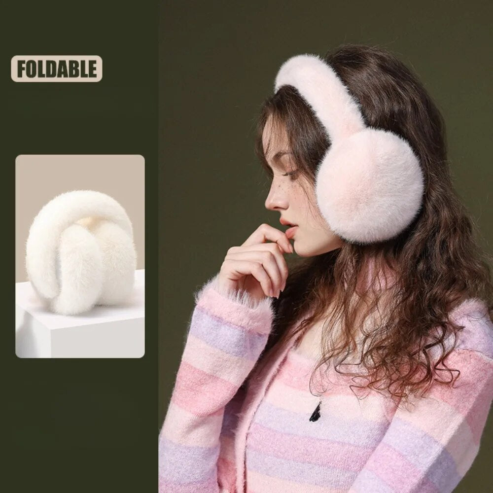 Soft Plush Ear Warmer Winter Warm Earmuffs Fashion Ear Cover Outdoor Cold Protection Solid Color Ear-Muffs Folding Earflap